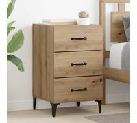 Bedside Cabinet Smoked Oak 40x40x66 cm Engineered Wood 3-Drawer Metal Nightstand