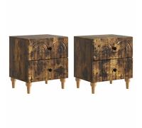 Bedside Cabinet Smoked Oak 43x34.5x48cm Engineered Wood 2 Drawers 2 Pack Minimal