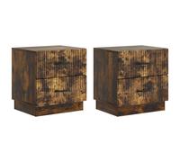 Bedside Cabinet Smoked Oak Engineered Wood 43x34.5x44.5cm Vintage 4 Drawers 2pc