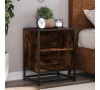 Bedside Cabinet Smoked Oak Engineered Wood & Metal 40x31x50 cm 2-Shelf CompactUK