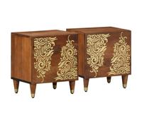 Bedside cabinet solid eco mango wood honey brown 40x33x46cm w/ brass knobs door