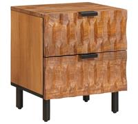 Bedside Cabinet Solid Mango Wood Brown 40x33x46cm 2-Drawer Rustic Nightstand Sml