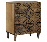 Bedside Cabinet Solid Mango Wood Brown 50x33x60 cm 3 Drawer Nightstand Versatile