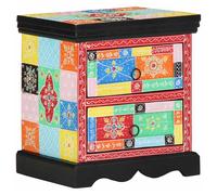 Bedside Cabinet Solid Mango Wood Multicolour 40x35x45cm 4 Drawer Rustic Compact