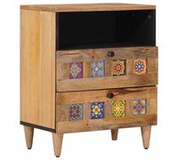 Bedside Cabinet Solid Mango Wood Natural 50x33x60cm 1 Drawer Rustic Nightstand.