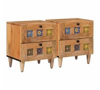 vidaXL Bedside Cabinet 2 pcs Brown 40 x 33 x 46 cm Solid Mango Wood