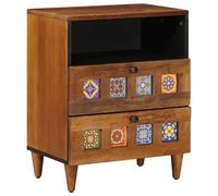 Bedside Cabinet Solid Mango Wood Walnut 50x33x62cm 2-Drawers Compact Nightstand.
