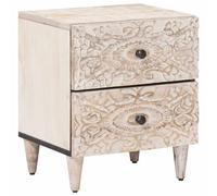 Bedside Cabinet Solid Mango Wood White 40x33.5x46 cm 2 Drawers Compact End Table