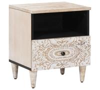 Bedside Cabinet Solid Mango Wood White 40x33x46 cm 1 Drawer Rustic Nightstand XL