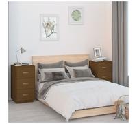 Bedside Cabinet Solid Pinewood Honey Brown 40x40x75cm 3 Drawer Rustic Nightstand