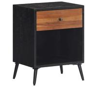 Bedside Cabinet Solid Teak Wood & Black Iron 40x30x50 cm Compact Nightstand Slim