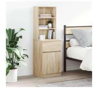 Bedside Cabinet Sonoma Oak 39x35x125cm Engineered Wood 2 Shelves 1 Drawer Tall.
