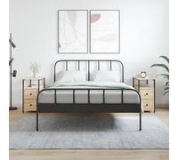 Bedside Cabinet Sonoma Oak Engineered Wood Black Iron Frame 2pc Slim 30x60x60 cm