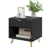 Bedside Cabinet Table Bedroom Drawer Shelving Ribbed Nightstand Modern Black