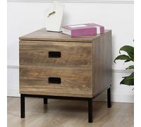Bedside Cabinet Table Bedroom Storage Unit 2 Drawer Metal Base Industrial Brown