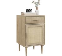 Bedside Cabinet Table Drawer Storage Cupboard Nightstand Rattan Wood Effect