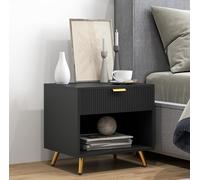 Bedside Cabinet Table Gold Legs Drawer Shelf Ribbed Nightstand Modern Black