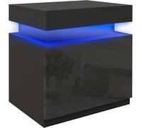Bedside Cabinet Table High Gloss Black 2 Drawers LED Light Remote Side Unit