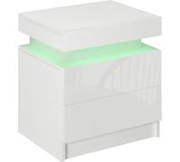 Bedside Cabinet Table High Gloss White Drawers LED Light Side End Living Room