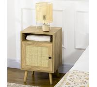 Homcom Nightstand, Rattan Bedside Table W/ Cabinet, Shelf, Natural