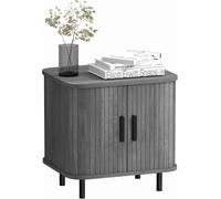 Homcom Nightstand With Sliding Doors And Metal Legs In Grey Grey