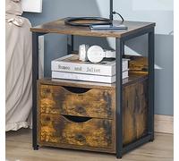 Bedside Cabinet Table Wood Effect Nightstand 2 Drawer Shelf Metal Industrial