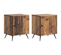 Bedside Cabinet Tables x 2 Bedroom Nightstand Storage Units Antique Wood Brown