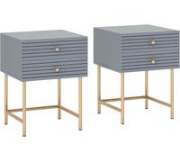 Bedside Cabinet Tables x 2 Drawer Bedroom Storage Units Gold Legs Modern Grey