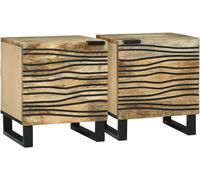 Bedside Cabinet Tables x 2 Solid Acacia Wood Bedroom Nightstand Storage Units