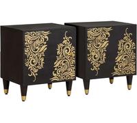 vidaXL Bedside Cabinet 2 pcs Black 40 x 33 x 46 cm Solid Mango Wood, Modern Bedroom Furniture, Rectangular Nightstand Table, Durable Bedside Storage, Compact Organizer for Small Spaces
