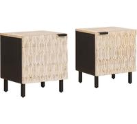 Bedside Cabinet White Wash Mango Wood 40x33x46cm Solid Wood Nightstand with Door