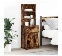 Bedside Cabinet Tall Smoked Oak Engineered Wood 39x35x125 cm 2 Shelves 1 Drawer