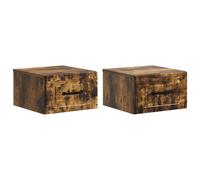 Bedside Cabinet Wall-Mounted 2-Drawer Smoked Oak Engineered Wood 34.5x33x20cmSet