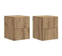 Bedside Cabinet Wall-Mounted Artisan Oak Engineered Wood 34.5x33x40cm 4dr Set 2