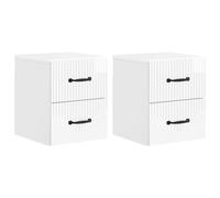 Bedside Cabinet Wall-Mounted High Gloss White 34.5x33x40 cm 2pc 4-drawer WoodKit