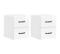Bedside Cabinet Wall-Mounted High Gloss White 34.5x33x40 cm 2pc 4-drawer WoodKit