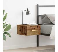 Bedside Cabinet Wall-Mounted Old Wood 35x35x20cm Engineered Wood 1 Drawer, Gold