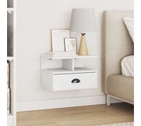 Bedside Cabinet Wall-Mounted Solid Pine Wood White 40x31x27cm Drawer Shelf Small