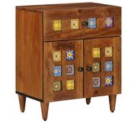 Bedside Cabinet Walnut Solid Mango Wood 50x33x60cm 1 Drawer Rustic Slim Storage