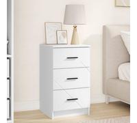 Bedside Cabinet White 38 x 38 x 66 cm Engineered Wood 3-Drawer Compact USB