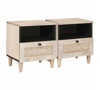 Bedside Cabinet White 40x33x46 cm Engineered Wood with Mango Legs 2-Drawer Pair