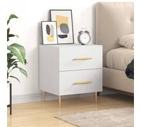 Bedside Cabinet White 40x35x47.5cm Engineered Wood Drawer Metal Legs Modern Slim