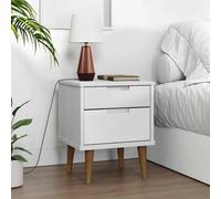 Bedside cabinet White 40x35x48cm Solid pinewood UV Varnish Scandinavian 2-drawer