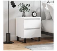 Bedside Cabinet White 40x35x50cm Engineered Wood & Steel Frame Modern Drawer