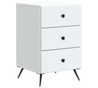 Bedside Cabinet White 43x41x66.5cm Engineered Wood 3 Drawer Small Vintage Style
