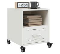 Bedside Cabinet White Cold-Rolled Steel 36x39x43.5cm 1 Drawer Slim Design Wheels
