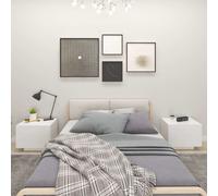 Bedside Cabinet White Engineered Wood 100x35x40 cm Smoked Oak Slim Night Storage