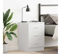 Bedside Cabinet White Engineered Wood 38x35x56 cm 3-Drawer Nightstand SpaceSaver