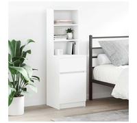 Bedside Cabinet White Engineered Wood 39x35x125 cm 2 Shelves 1 Drawer Slim Tall