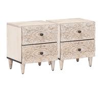 Bedside Cabinet White Solid Mango Wood 4 Drawers 40x33.5x46cm CompactAssemblyReq